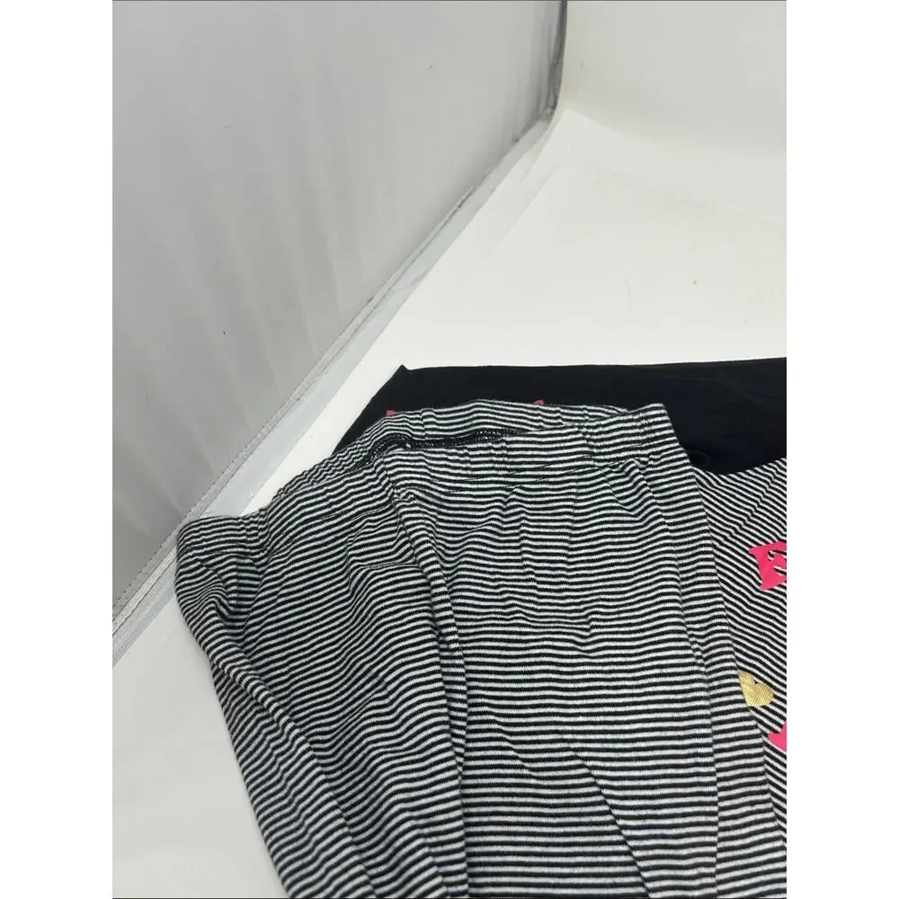 Place Girls Black & Pink Striped Pajama Set with Gold Heart Size 12